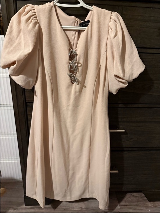 Collection B Dresses & Skirts - Collection B Blush Cream Midi Dress with Puff Sleeves